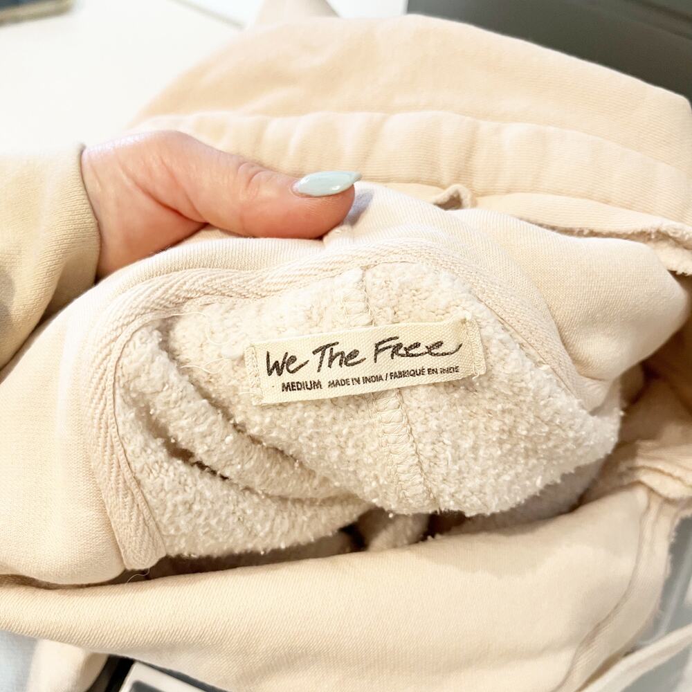 Free People Camden Long Sleeve Pullover Fleece Sweatshirt Hoodie Beige Medium - Picture 3 of 4